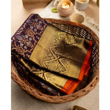Purple soft lichi silk printed saree with unstitched blouse (5.5mtr), elegant Indian women's attire