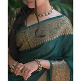 Green soft lichi silk saree with unstitched blouse (5.5mtr), elegant traditional Indian wear