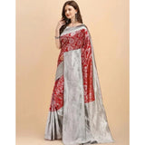 Red soft lichi silk printed saree with unstitched blouse (5.5Mtr)
