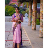 Soft purple lichi silk printed saree with unstitched blouse (5.5mtr) on mannequin
