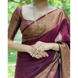 Maroon solid lichi silk saree with unstitched blouse (5.5mtr), soft, elegant women's traditional wear