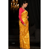 Yellow soft lichi silk woven saree with unstitched blouse (5.5mtr), elegant Indian women's traditional wear on display