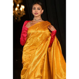 Yellow soft lichi silk woven saree with unstitched blouse (5.5mtr), elegant Asian women's traditional wear