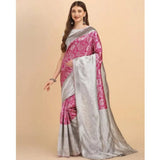 Soft pink lichi silk printed saree with unstitched blouse, 5.5mtr