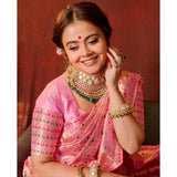 Soft pink lichi silk printed saree with unstitched blouse (5.5mtr)