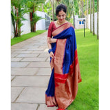 Blue soft lichi silk saree with unstitched blouse (5.5mtr)