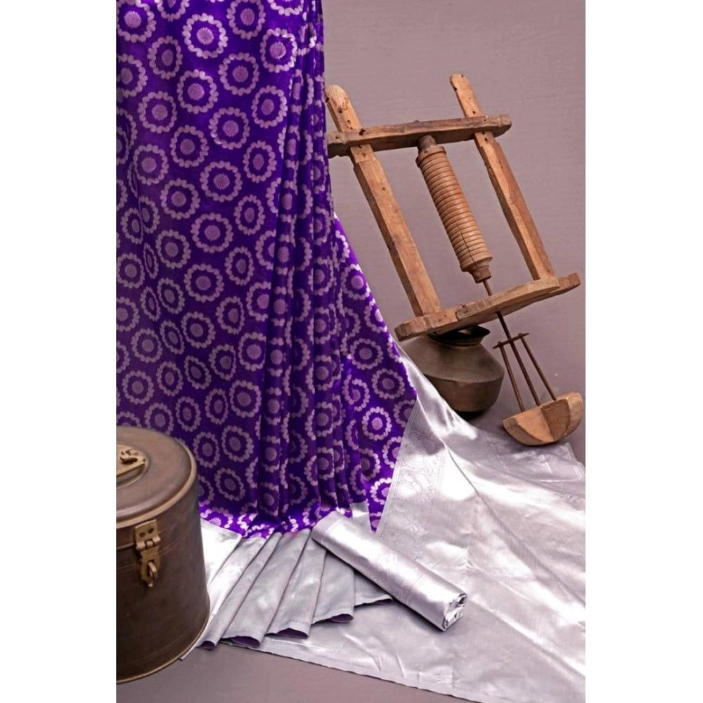 Soft purple lichi silk saree with unstitched blouse, intricate printed design for Indian women's traditional wear