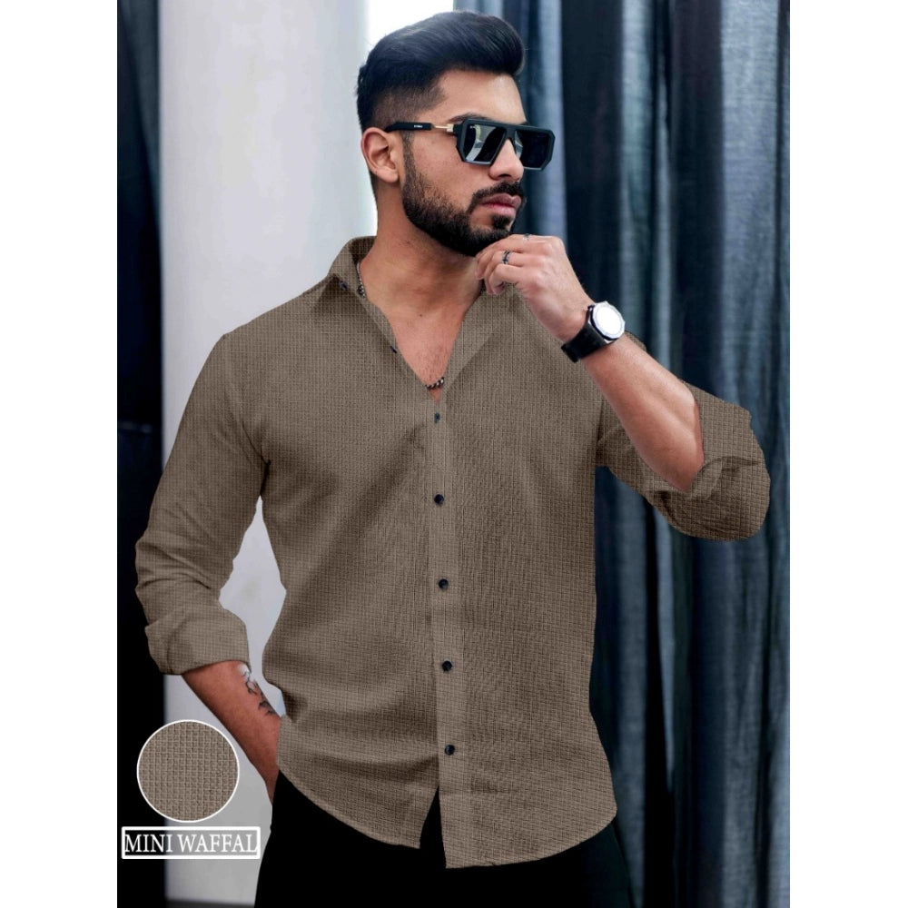 Grey pollycotton men's casual textured full-sleeve collar shirt