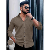 Grey pollycotton men's casual textured full-sleeve collar shirt