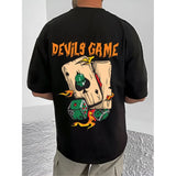 Black cotton blend men's casual t-shirt with printed design, half sleeve style