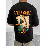Men's Casual Cotton Blend Printed Round Neck Half Sleeve T-Shirt (Black)