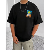 Black cotton blend men's t-shirt with printed design, half sleeve round neck