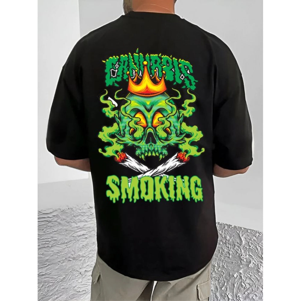 Black cotton blend men's t-shirt with printed design, half sleeve round neck style