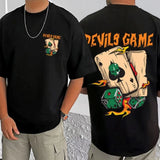 Black cotton blend men's casual t-shirt with printed round neck and half sleeves