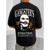 Men's Casual Cotton Blend Printed Round Neck Half Sleeve T-Shirt (Black)