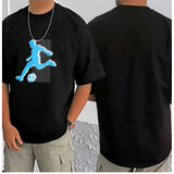 Black cotton blend men's casual printed round neck half sleeve t-shirt