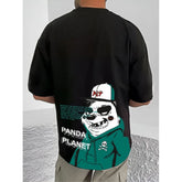 Black cotton blend men's t-shirt with printed design, round neck, half sleeve - casual wear for men