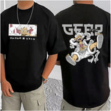 Black cotton blend men's t-shirt with printed design, round neck and half sleeves