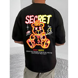 Men's Casual Cotton Blend Printed Round Neck Half Sleeve T-Shirt (Black)