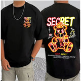 Black cotton blend men's casual printed round neck half sleeve t-shirt with vibrant pattern detail