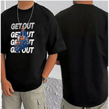 Men's Casual Cotton Blend Printed Round Neck Half Sleeve T-Shirt (Black)
