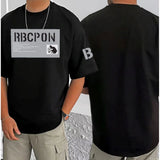 Black cotton blend men's t-shirt with printed design, half sleeve and round neck