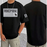 Men's Casual Cotton Blend Printed Round Neck Half Sleeve T-Shirt (Black)