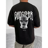 Black cotton blend men's casual printed round neck half sleeve t-shirt