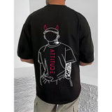 Men's Casual Cotton Blend Printed Round Neck Half Sleeve T-Shirt (Black)