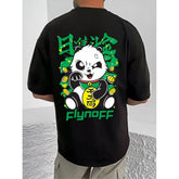 Men's Casual Cotton Blend Printed Round Neck Half Sleeve T-Shirt (Black)