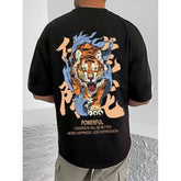 Black cotton blend men's t-shirt with printed design, round neck, half sleeves