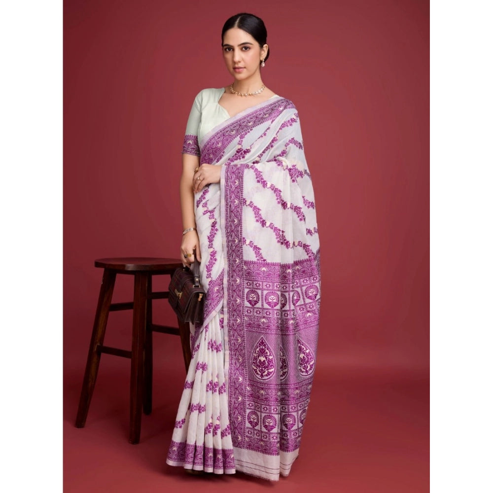 Wine Jamdani cotton silk printed saree with unstitched blouse (5.5Mtr), traditional Indian fashion accessory on hanger