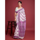 Wine Jamdani cotton silk printed saree with unstitched blouse (5.5Mtr), traditional Indian fashion accessory on hanger