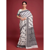 Black Jamdani cotton silk printed saree with unstitched blouse (5.5Mtr), traditional Indian women's wear