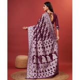 Purple cotton silk printed saree with unstitched blouse, vibrant design for women's fashion