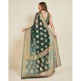 Green soft organza silk weaving design saree with unstitched blouse, 5.5mtr (on model)