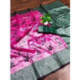 DPink Banarasi Jacquard Printed Saree with unstitched blouse, 5.5Mtr length, traditional Indian bridal wear