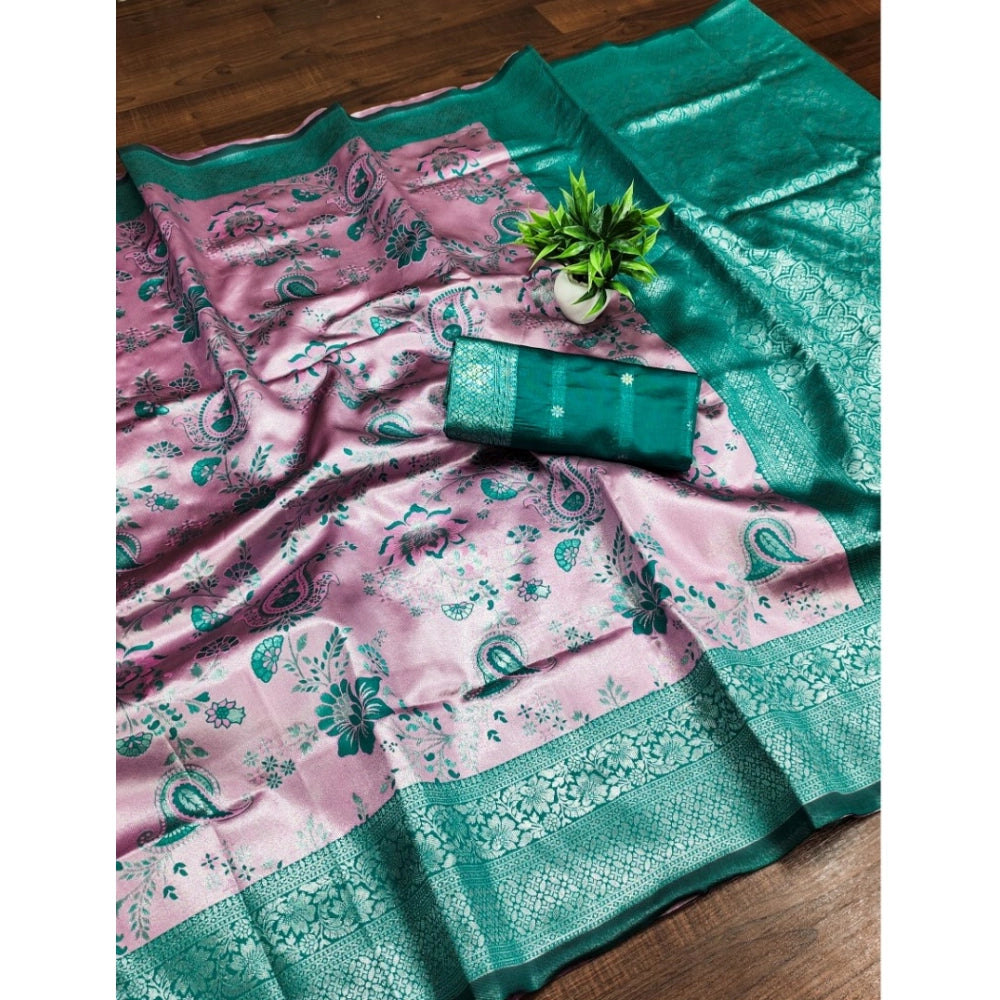 Pink Banarasi Jacquard printed saree with unstitched blouse, 5.5Mtr - Traditional Indian women's wear on mannequin