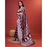 Purple cotton silk printed saree with unstitched blouse (5.5mtr), close-up on intricate pattern detail