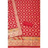 Red Banarasi Silk printed unstitched salwar suit with dupatta (3m) on mannequin