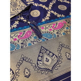 Navy Blue Banarasi Silk Printed Unstitched Salwar Suit with Dupatta (3m)