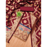 Maroon Banarasi Silk printed unstitched salwar suit with dupatta (3m)