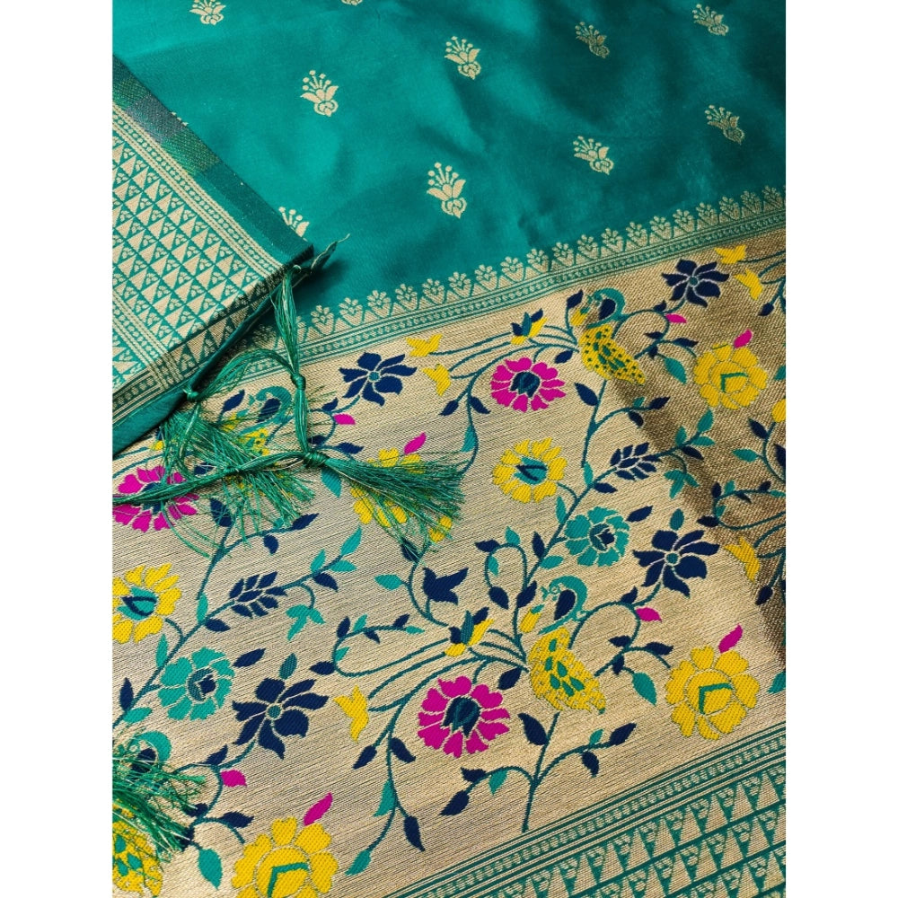 Banarasi silk printed unstitched Rama salwar suit with dupatta (3m) - vibrant, elegant Indian women's fashion