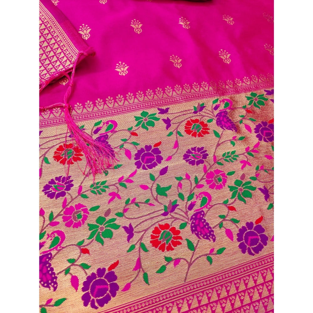 Pink Banarasi Silk printed unstitched salwar suit with dupatta (3m) on mannequin