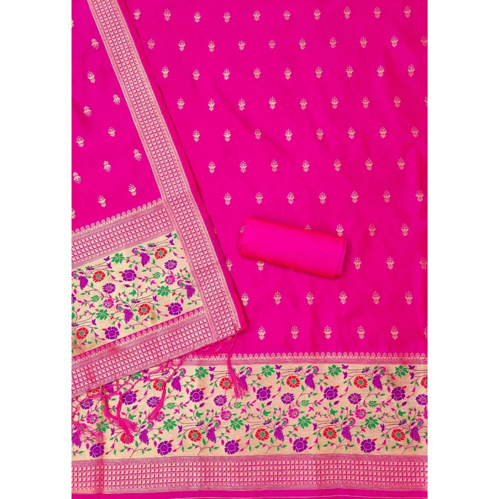 Pink Banarasi Silk printed unstitched salwar suit with dupatta (3m) on mannequin