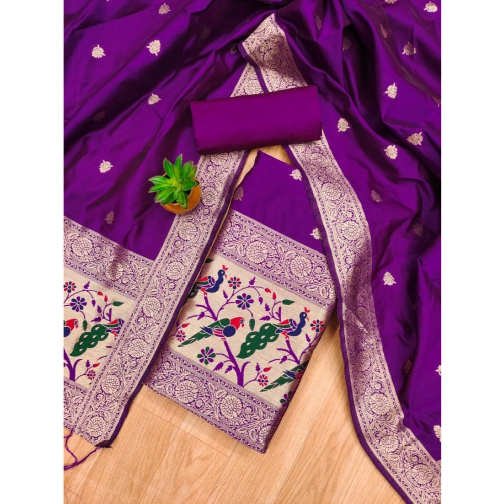 Purple Banarasi silk printed unstitched salwar suit with dupatta (3m) - high-quality Indian traditional wear for women