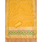 Yellow Banarasi silk printed unstitched salwar suit with dupatta (3m)