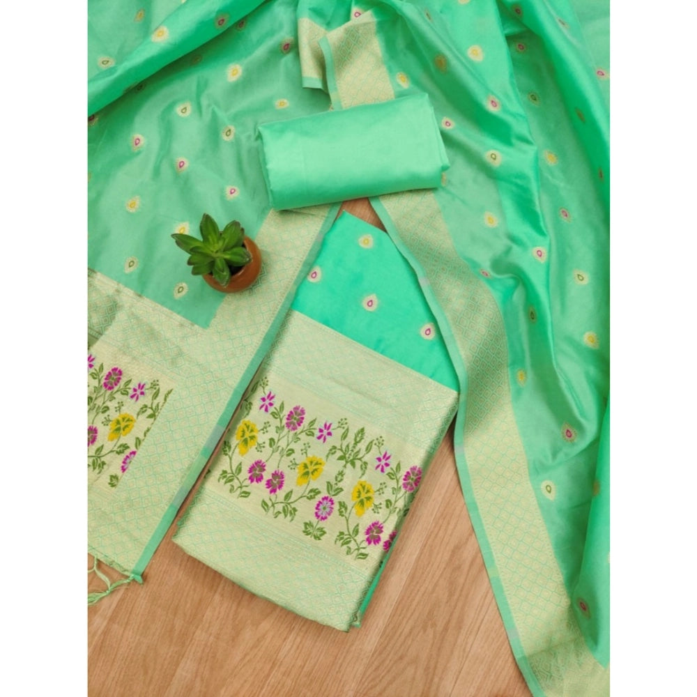 Sea Green Banarasi Silk Printed Unstitched Salwar Suit & Dupatta (3m) - luxury Indian fashion