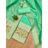 Sea Green Banarasi Silk Printed Unstitched Salwar Suit & Dupatta (3m) - luxury Indian fashion