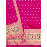 Pink Banarasi Silk printed unstitched salwar suit with dupatta (3mtrs) on display stand